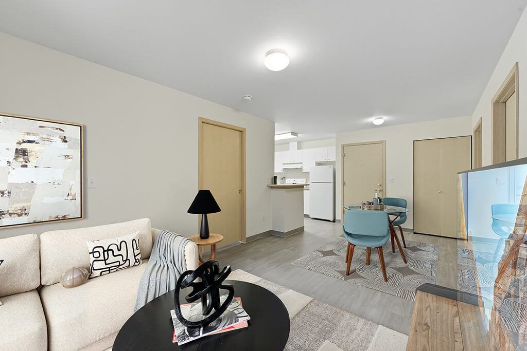 Living room and dining room at Alderwood Court in Lynnwood WA